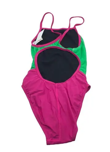 Tyr. Womens Diamondfit One Piece Swimsuit Keyhole Back Colorblock Pink Green 32/M - Image 2
