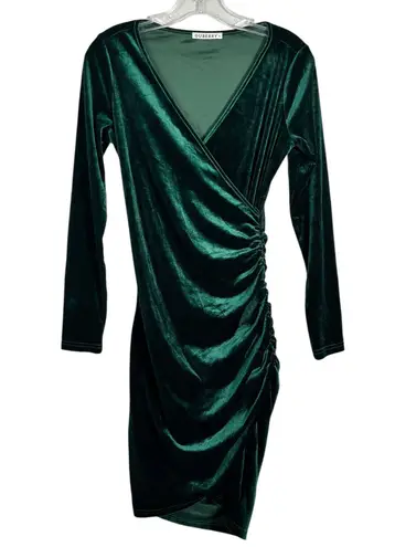 Guberry Emerald Dark Green Long Sleeve Ruched Faux Wrap Dress Small Formal