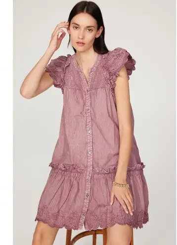 Sea Heidi Heart Quilt Petal Sleeve Tiered Rose Pink Mini Dress Size Small