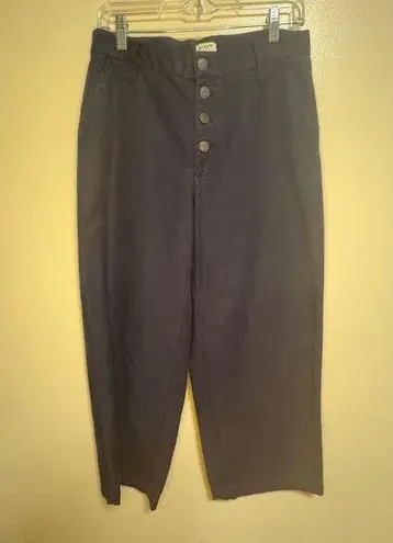 J Crew Factory Navy Wide Leg Button Front Pant Slub Cotton Cropped Trouser SZ 27 Blue