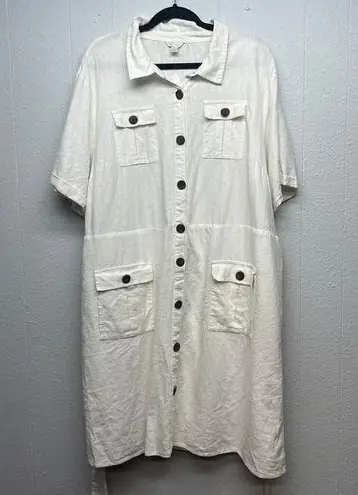 C Est.1946 Linen Blend Coastal Grandma Lagenlook Beach Cottage Dress Size 26/28W White