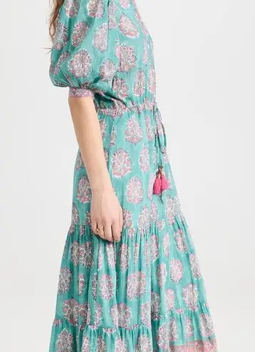 Alicia Bell Lola Ruffle Cotton Silk Boho Tiered Maxi Cover Up Dress Teal Pink M Size M