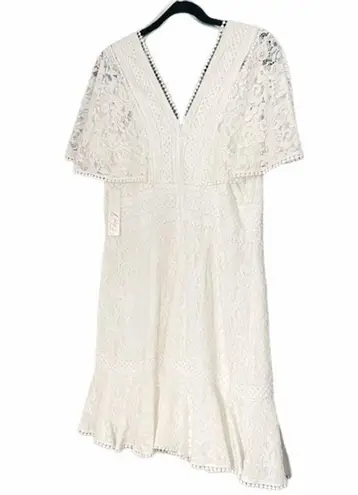 Eliza J NWT Fit & Flare Ivory White Lace Flutter Sleeve Short Dress Size 14 NEW
