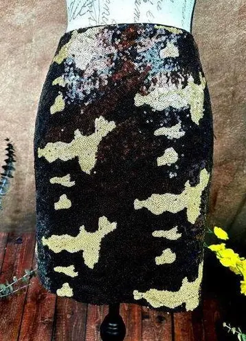Three Eighty Two Sequined Camouflage Mini Skirt Brown Multi size S
