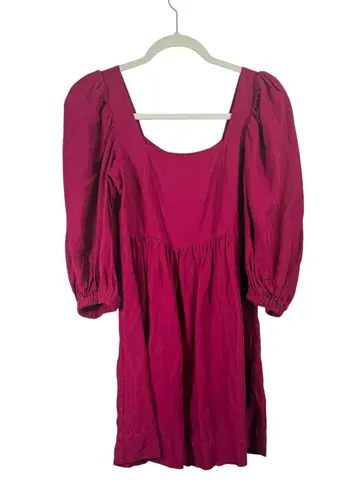 Ba&sh Robe Palerme Pink Mini Dress Linen Blend Puff Sleeve Womens 0 US Size 2 XS