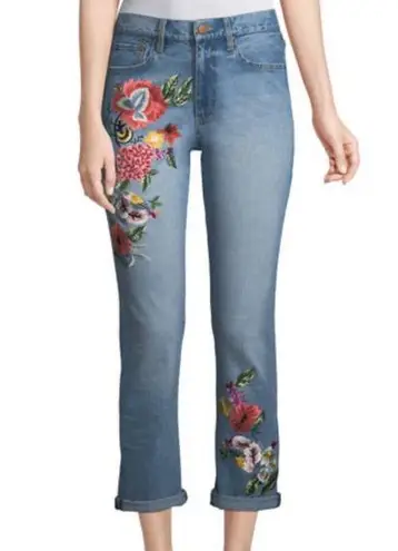 Alice + Olivia  AO LA Amazing Embroidered Floral Jeans 29 high rise cropped