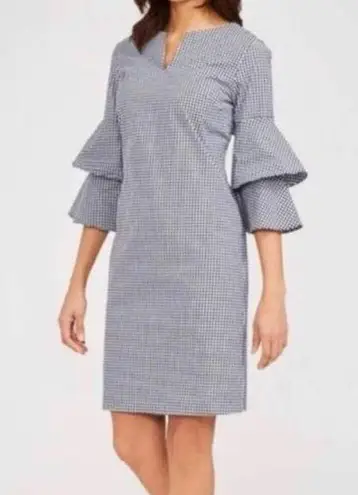 J. McLaughlin  Letty Bell Sleeve Gingham Shift Dress with Bell Sleeves Sz L