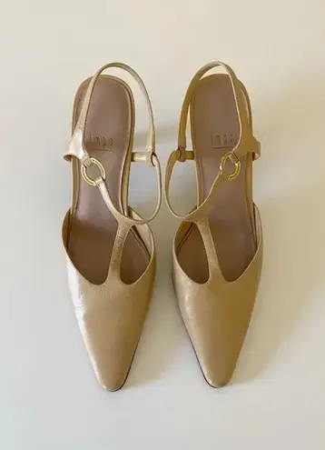 Impo Vibrant Leather T-Strap Pointed Toe Slingback Heels Nude Size 7