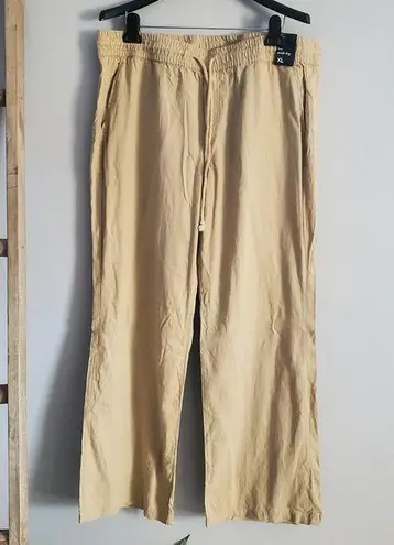 Soho NY&Co Street Tan Wide Leg Linen Blend Drawstring Pants Size XL