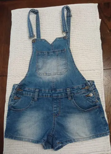 CHIQLE Denim Architect Bib Cutoff Shorts Frayed Hem Pouch Blue Size S
