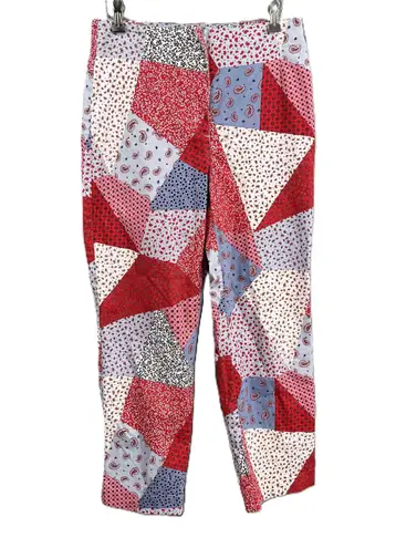 Monki Patchwork Pants Red Blue Slim Fit Cottage Craft Boho Size 42 (EU) 10 (US)