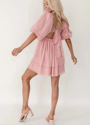 Mable Whimsical Blush Organza Babydoll Muse Chiffon Tulle Swiss Dot Skater Dress Pink Size L