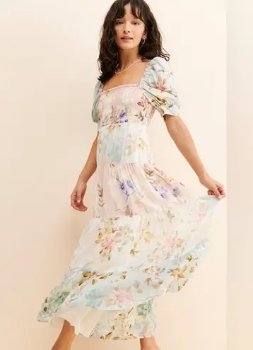 Yumi Kim Zofia Maxi Dress size XL nuuly floral cap sleeve square neck tiered