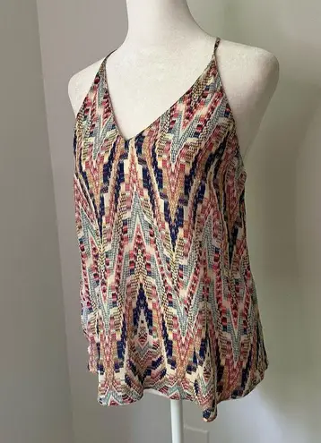 Lavender Brown cream tribal print silk tank top size XS