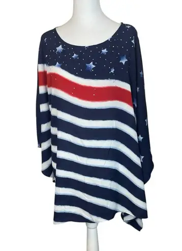 Quacker Factory Scarf Top Womens 2X Caftan Poncho Patriotic Flag Americana QVC Red
