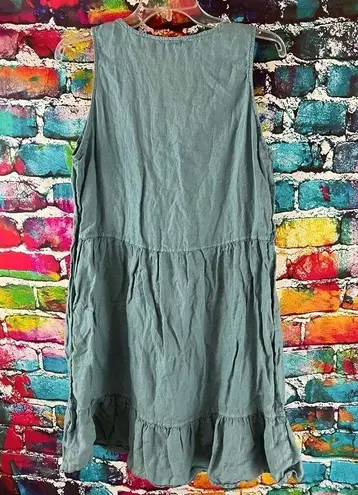 Cynthia Rowley  Linen Dress Womens L Blue Babydoll Lagenlook Coastal Resort Boho