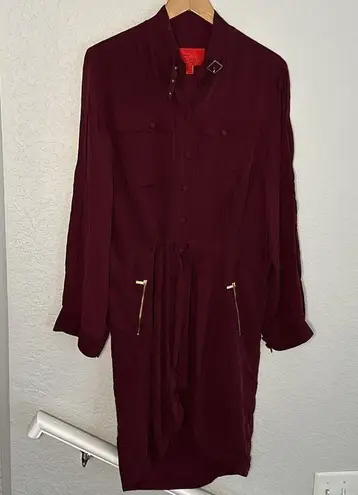 Z Spoke Zac Posen Burgundy Shirt Dress 100% Silk City Chic Going Out Date Zipper Red Size 10