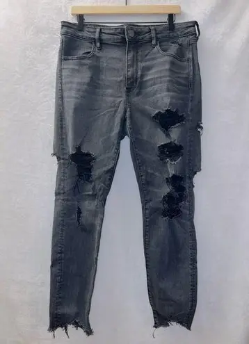 American Eagle  Black Wash Denim Super Stretch X Hi Rise Distressed Jegging 14