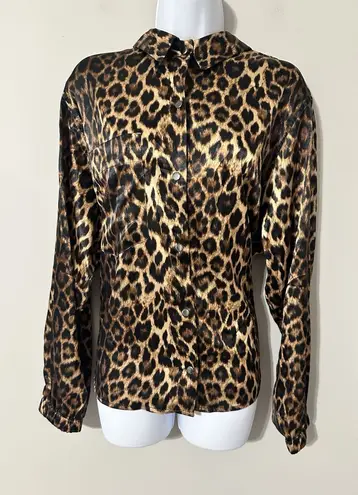 Heroine Sport Relaxed Fit Satin Long Sleeve Snap Button Cheetah Top Size L NWOT Brown Size L