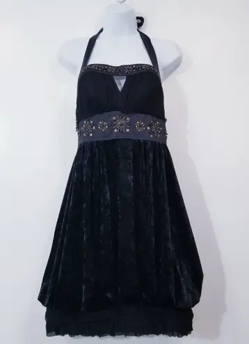 Sue Wong Nocturne Beaded Silk Velvet Halter Dress