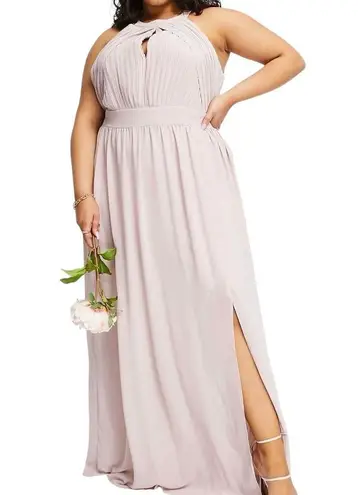 TFNC New Plus Pleated Chiffon Slit Maxi Bridesmaid Dress Pink Mink Size 18