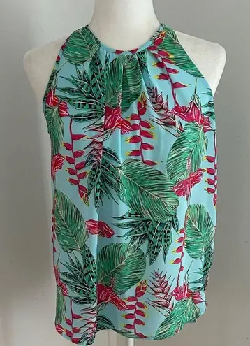 Saint Tropez West Green, Aqua, Pink Tropical Floral Print Sleeveless Top sz M