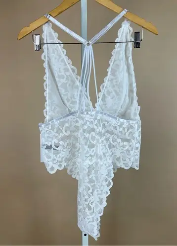 NEW OH LA LA CHERI 1X 2X LINGERIE JEANA WHITE LACE TEDDY SUIT DEEP V