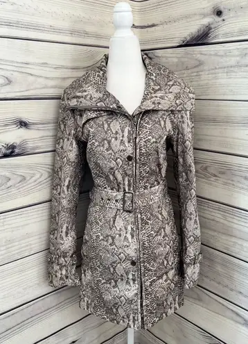 Platinum Utex Snakeskin Print Trench Rain Coat Tan Size M