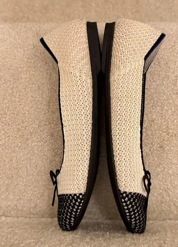 Rothy’s Ballet Flats Bow Detail Cream & Black CapToe Designer Classic Size 7.5