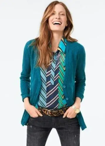 CAbi  Teal Blue Deco Button Front Cardigan Sweater Women's Size XS Knit 3712