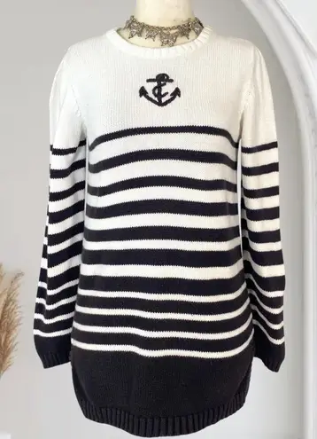 Petite Sophisticate Nautical Anchor Black White Knitted Cotton Coastal Sweater S