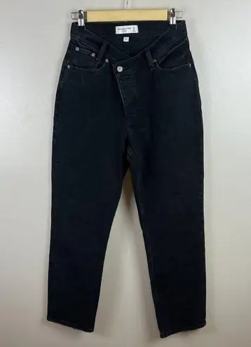 Abercrombie & Fitch  Dad High Rise Jeans Size 0/25 Short Black Criss Cross Waist