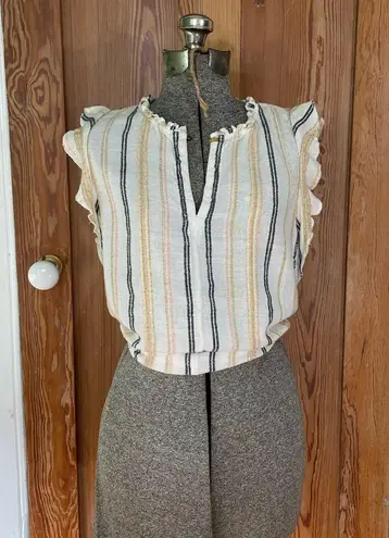 Lilla P Woven Stripe Ruffle Sleeve Tank