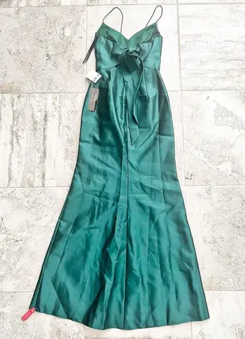 Alfred Sung Open-Back Bow Tie Satin Trumpet Gown Hunter #D780, Size 0 New w/Tag