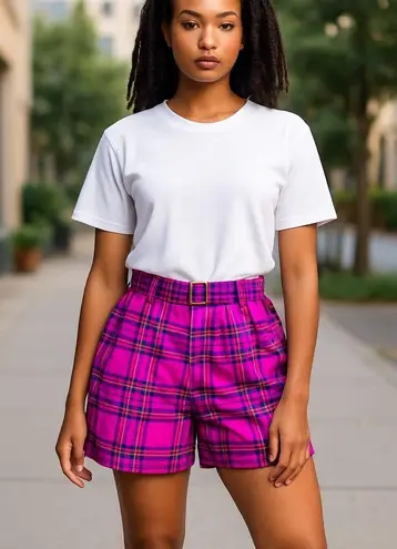 Stringbean Vintage Tartan Plaid Bermuda Shorts Size 4 Purple