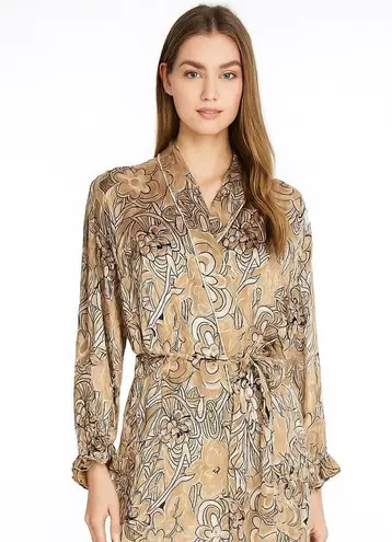 NK IMODE Silk Blend Velvet Burnout Floral Luxurious Long Robe Tan