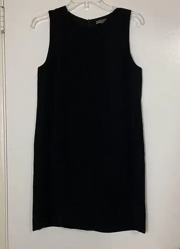 Vince . Black sleeveless shift zip up leather trim dress size US 6