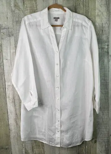 J. Jill Linen White 2X Collared V