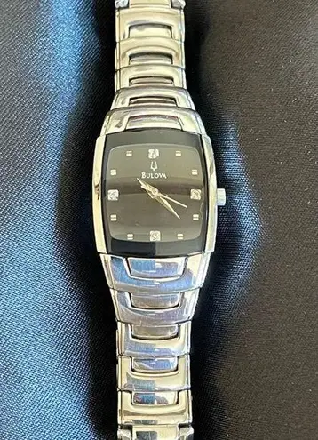 Bulova Women’s stainless steel watch silver & black with diamonds