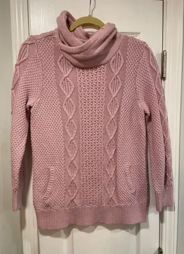 L.L. Bean Signature Size M Lavender Pullover Cotton Cowl Neck Fisherman Sweater Purple Size M