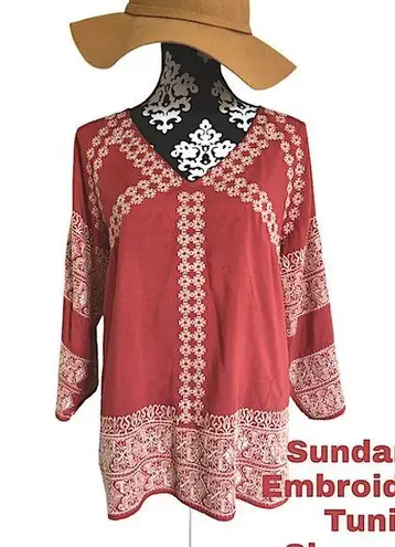 Sundance Catalog embroidered colored tunic Orange