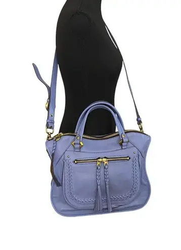 orYANY Leather Satchel Bag Periwinkle Braided Tassel Crossbody Tote Quiet Luxury Blue