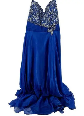 Mac Duggal Sequin Beaded Chiffon Evening Gown Prom Dress Strapless Royal Blue 16