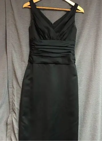 David's Bridal David’s bridal size 2 black satin long pencil skirt gown has V-neck