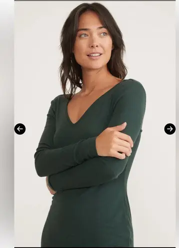 Marine layer Lexi Long Sleeve V-Neck Dress Ribbed Maxi Medium Green Gables