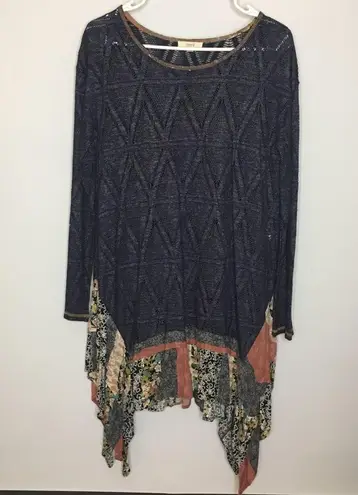 Oddi Boho Navy Knit Tunic Dress Peplum Hem Medium