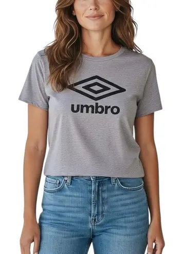 Umbro Shirt Women's Large Gray Heather Cropped Logo Graphic Tee Crewneck Soccer