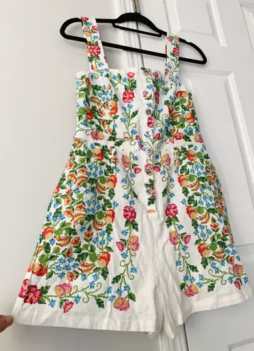 Farm Rio Tropical Romance Linen Blend Romper, Size M