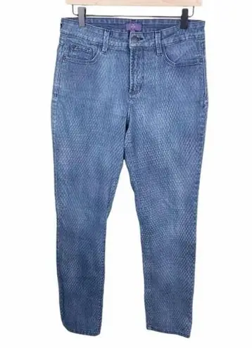 NYDJ Skinny Fit Blue Denim Jeans Snakeskin Fish Scale Print Women's Size 6