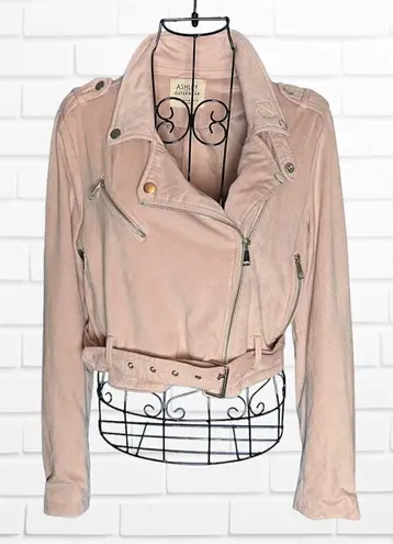 Ashley Outerwear Womens Size M Faux Suede Crop Jacket Pastel Pink Asymmetrical